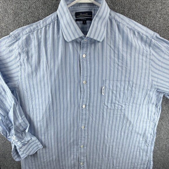 Faconnable Striped 7 Cotton Club Blue Pocket Men Shirt Button Up Long Sleeve - Picture 3 of 14